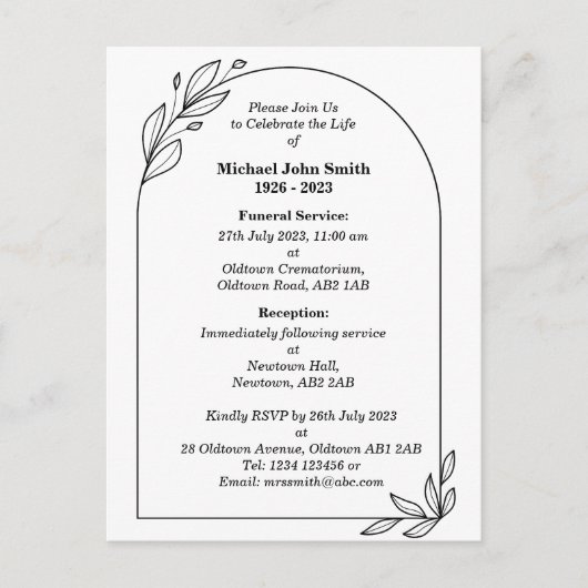 Aangepaste minimalistische uitvaart Kaart (Voorkant)