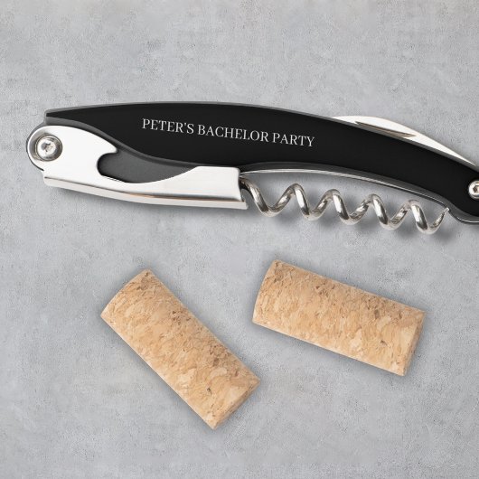 Aangepaste Minimalistische Zwart & Wit Bachelorfee Kurkentrekker