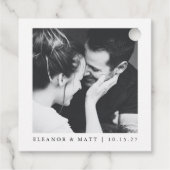 Aangepaste minimalistische zwart wit paar foto bru bedankjes labels (Achterkant)