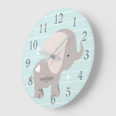 Aangepaste Mint Gray Elephant Nursery Wall Clock Grote Klok (Hoek)