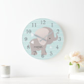 Aangepaste Mint Gray Elephant Nursery Wall Clock Grote Klok (Huis)