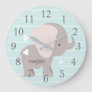 Aangepaste Mint Gray Elephant Nursery Wall Clock Grote Klok