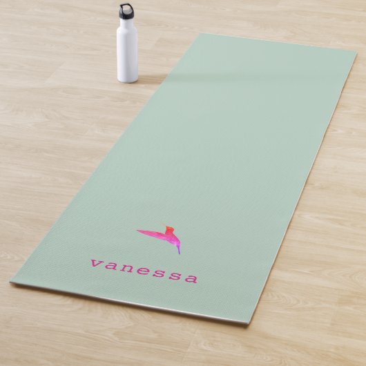 Aangepaste Mint Green Hummingbird Yogamat (In situ)