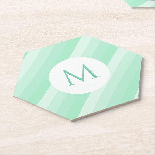 Aangepaste Mint Green Stripes Modern Monogram Sjab Kartonnen Onderzetters (Schuin)
