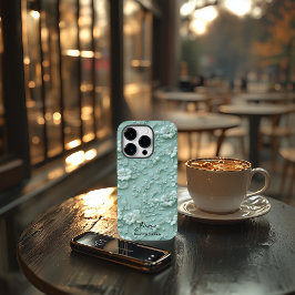 Aangepaste Mint Groen Geborduurd Bloemen Motivatie Case-Mate iPhone 14 Pro Hoesje