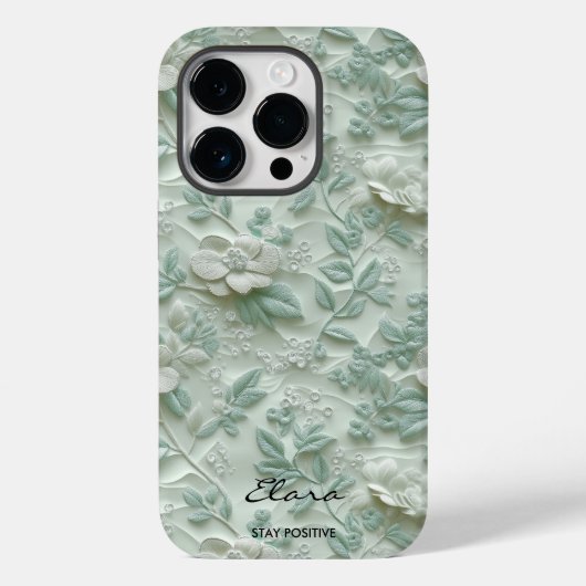 Aangepaste Mint Groen Geborduurde Bloemen iPhone C Case-Mate iPhone Case (Achterkant)