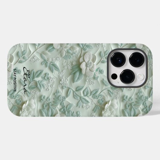 Aangepaste Mint Groen Geborduurde Bloemen iPhone C Case-Mate iPhone Case (Achterkant (horizontaal))