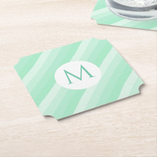 Aangepaste mint groene stripes Trendy Modern Monog Kartonnen Onderzetters (Gekanteld)