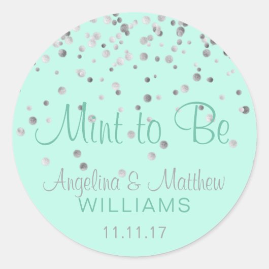 Aangepaste Mint te zijn Mint Silver Confetti bruil Ronde Sticker (Voorkant)