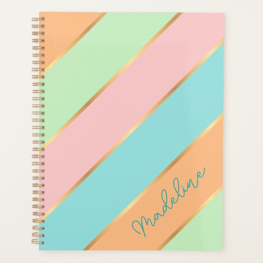 Aangepaste Mintgroene Turquoise Blauwe Roze Gouden Planner (Voorkant)
