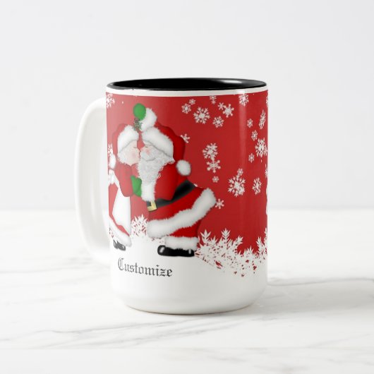 Aangepaste Mistletoe Santa Tweekleurige Koffiemok (Voorkant links)