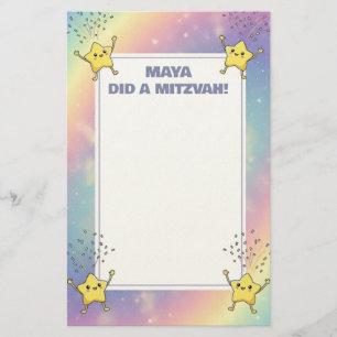 Aangepaste Mitzvah Note Rainbow Confetti Stars Briefpapier