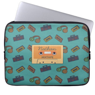 Aangepaste mixtape voor het muziekpatroon Retro Laptop Sleeve