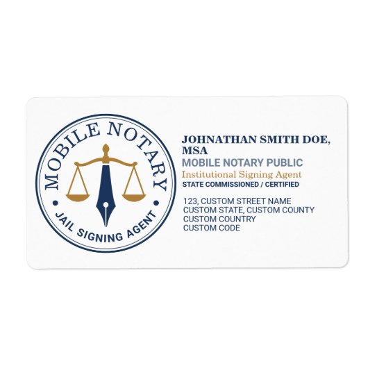 Aangepaste mobiele notaris juridische ondertekenin etiket (Voorkant)