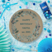 Aangepaste Mocha mousse Eucalyptus Waterverf Blad Papieren Bordje (Feest)
