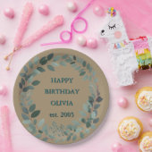 Aangepaste Mocha mousse Eucalyptus Waterverf Blad Papieren Bordje (Feest)