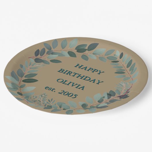 Aangepaste Mocha mousse Eucalyptus Waterverf Leaf Papieren Bordje (Gekanteld)