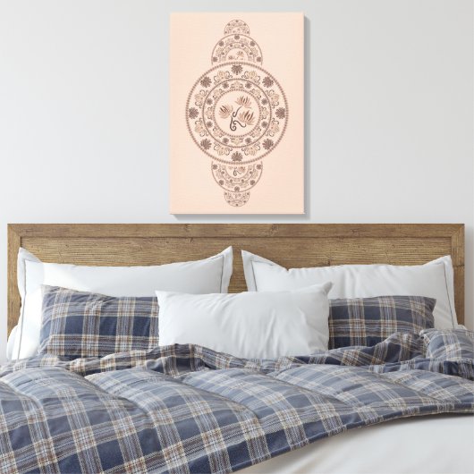 Aangepaste Mocha Rococo Lotus Siermandala Canvas Afdruk (Insitu (Slaapkamer))
