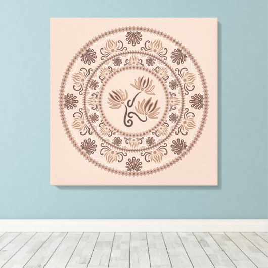 Aangepaste Mocha Rococo Revival Dot Mandala Canvas Afdruk (Insitu (Houten vloer))