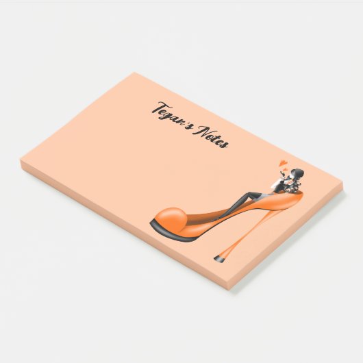 Aangepaste mode diva in stiletto oranje post-it® notes (Schuin)