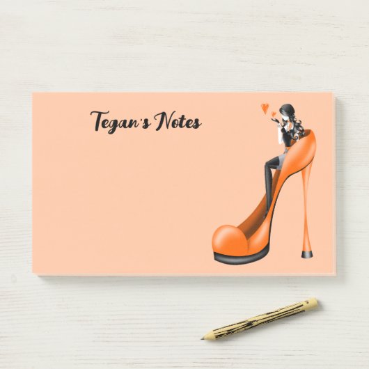 Aangepaste mode diva in stiletto oranje post-it® notes (Op bureau)