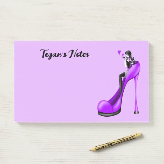 Aangepaste mode diva in stiletto paars post-it® notes (Op bureau)
