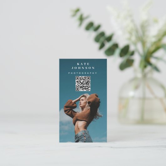 Aangepaste Mode Fotografie QR Code Social Media Visitekaartje (Staand voorkant)