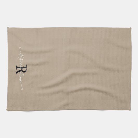 Aangepaste Modern Taupe Monogram Script Initiaal N Theedoek (Horizontaal)