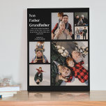 Aangepaste Moderne 3 generaties | 6 Foto Fotoplaat<br><div class="desc">De prijs die je zoon, vader of grootvader krijgt met deze gepersonaliseerde fotoplaque van drie generaties, voor vaders dag, verjaardagen en meer. De plaque heeft zes foto's en tekst die 'SON, FATHER, GRANDFATHER, A SJABLOON MESSAGE' staat en die gepersonaliseerd is met hun namen. De plak is gemakkelijk gepersonaliseerd en de...</div>