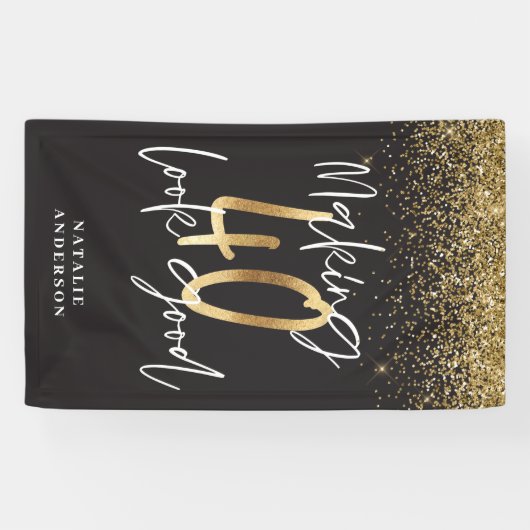 Aangepaste moderne 40e verjaardag zwart-gouden ker spandoek (Horizontaal)