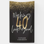 Aangepaste moderne 40e verjaardag zwart-gouden ker spandoek (Verticaal)