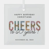 Aangepaste moderne 60e geboortedag-luipaard glas ornament (Voorkant)