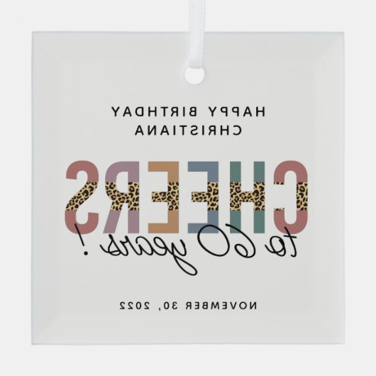 Aangepaste moderne 60e geboortedag-luipaard glas ornament (Achterkant)