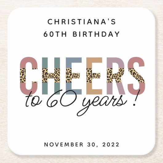 Aangepaste moderne 60e geboortedag-luipaard kartonnen onderzetters (Voorkant)