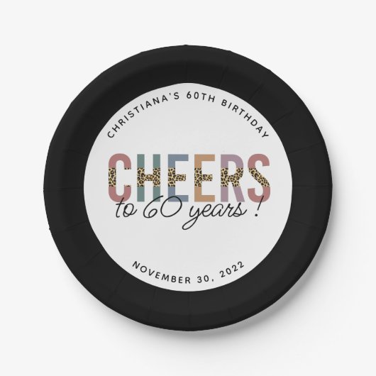Aangepaste moderne 60e geboortedag-luipaard papieren bordje (Voorkant)