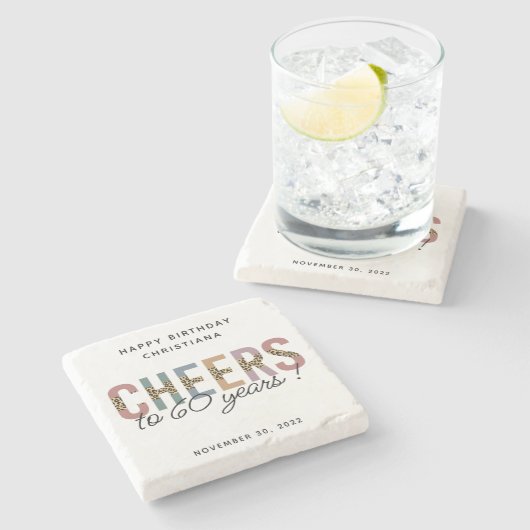 Aangepaste moderne 60e geboortedag-luipaard stenen onderzetter (Zijkant)