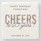 Aangepaste moderne 60e geboortedag-luipaard stenen onderzetter (Voorkant)