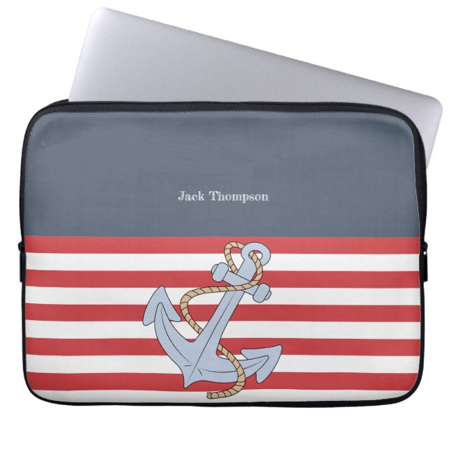 Aangepaste moderne ankermarine en rood laptop sleeve (Voorkant)