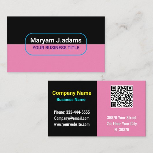 Aangepaste moderne bedrijfsnaam (QR-code) Zwart &  Visitekaartje (Voorkant / Achterkant)