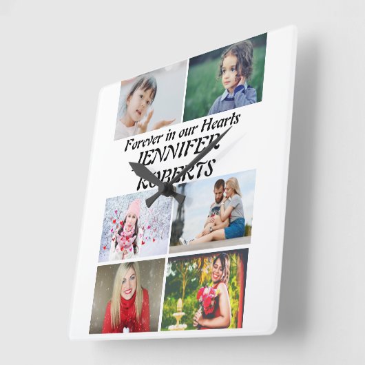 Aangepaste moderne begrafenis 6 Foto Collage Vierkante Klok (Hoek)