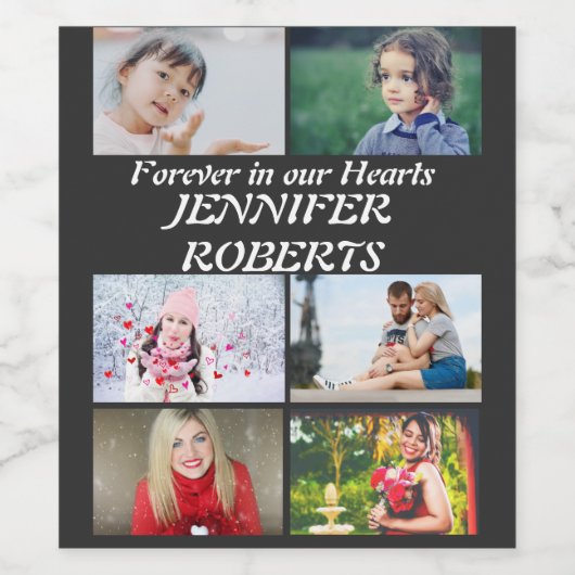 Aangepaste moderne begrafenis 6 Foto Collage Wijn Etiket (Enkel label)