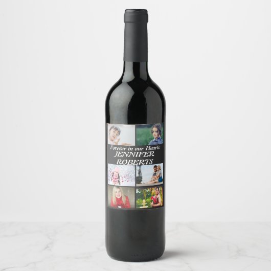Aangepaste moderne begrafenis 6 Foto Collage Wijn Etiket (Voorkant)
