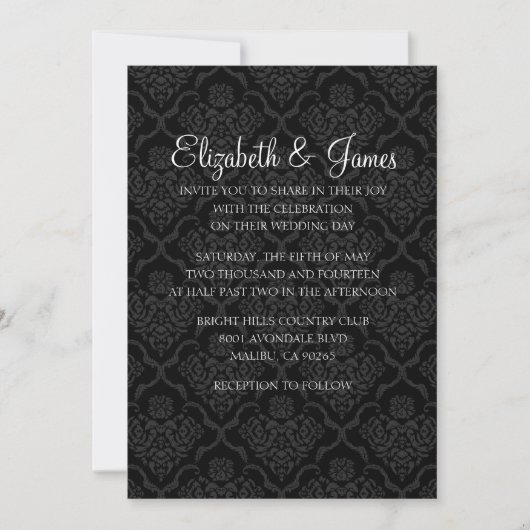 Aangepaste moderne Black Damask Wedding-uitnodigin Kaart (Voorkant)