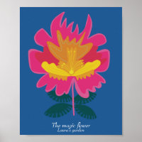 Aangepaste moderne blauwe bloementuin muurposter