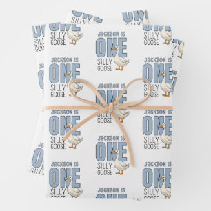 Aangepaste moderne blauwe één domme gans eerste ve inpakpapier vel