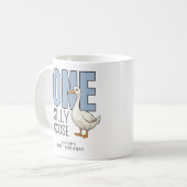 Aangepaste moderne blauwe één domme gans eerste ve koffiemok (Voorkant links)