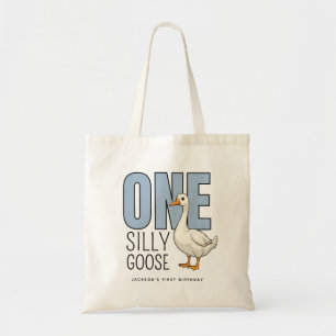 Aangepaste moderne blauwe één domme gans eerste ve tote bag