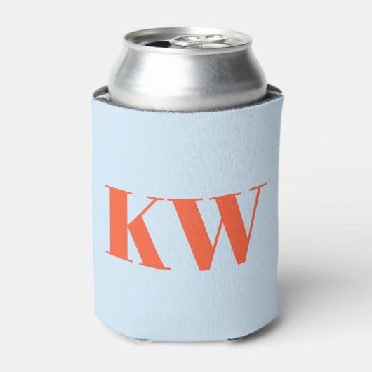Aangepaste moderne blauwe oranje gemerkte initiaal blikjeskoeler (Blikje Voorkant)
