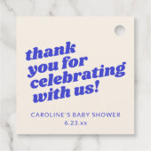 Aangepaste moderne blauwe retro baby shower bedank bedankjes labels (Achterkant)