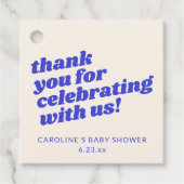Aangepaste moderne blauwe retro baby shower bedank bedankjes labels (Voorkant)